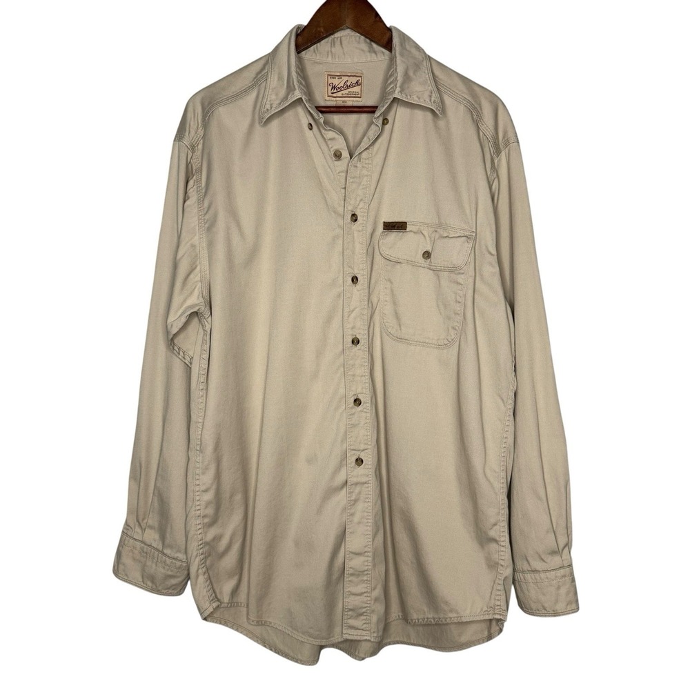 Vintage Woolrich Safari Field Hunting Shirt L Long Sleeve Button Up Utility USA